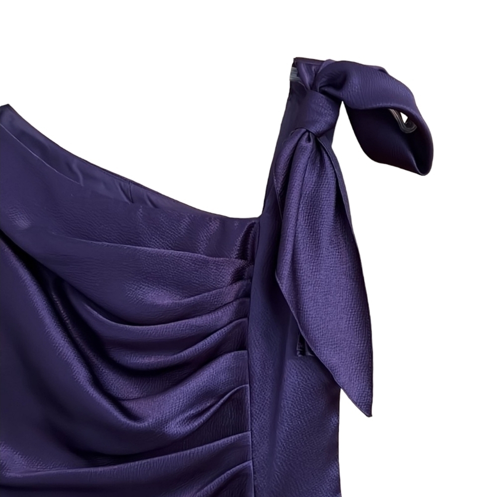 White by Vera Wang Ruched One Shoulder Purple Formal Party Dress, Size 6 - Picture 2 of 6